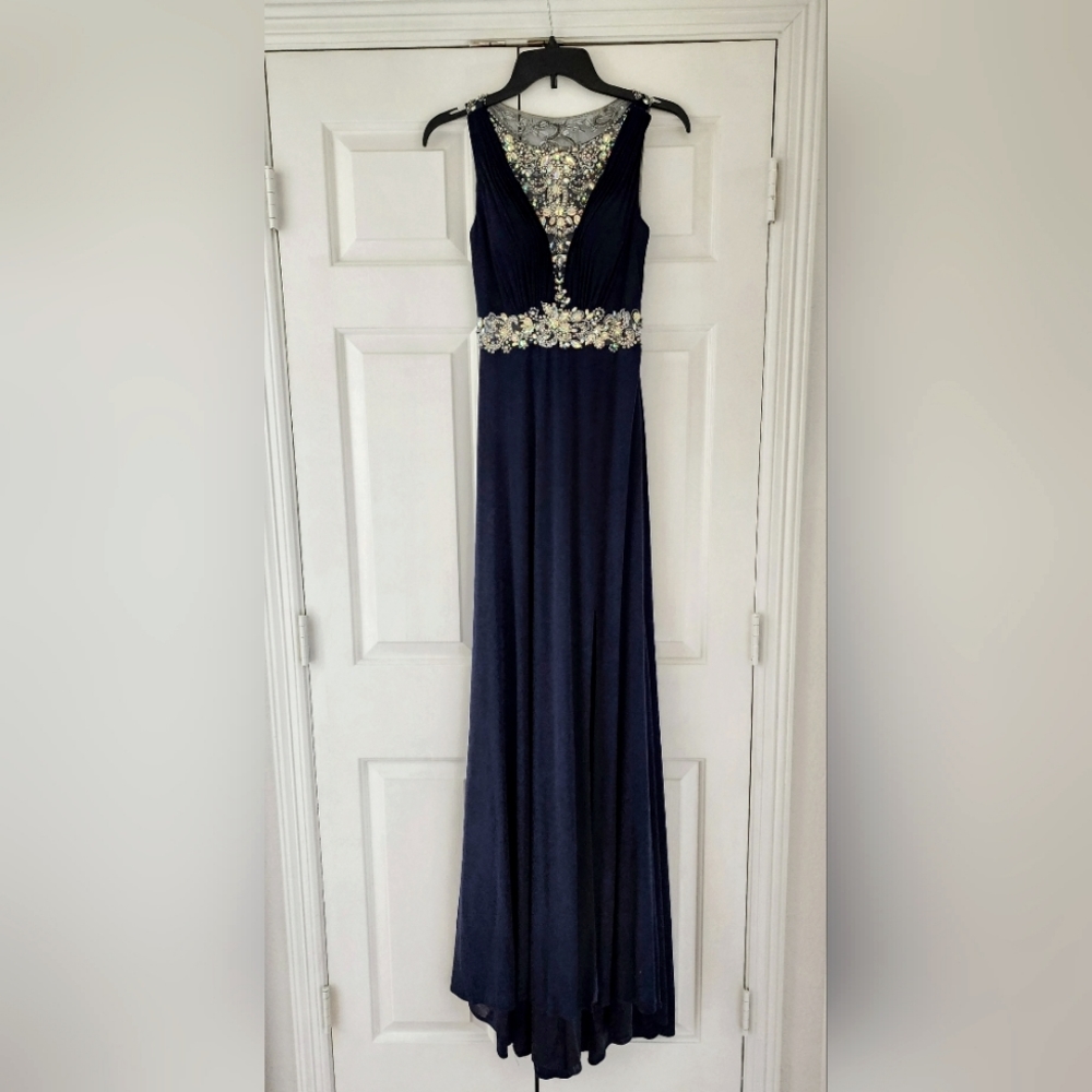 Tony Bowls Size 0 Dark Blue Sequined Prom Dress - worn one time